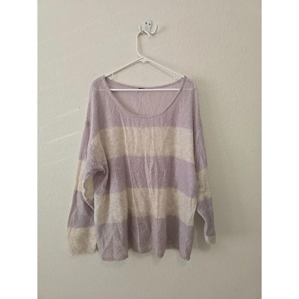 Free People Oversize Sweater Striped Lavender & Cream Size M,